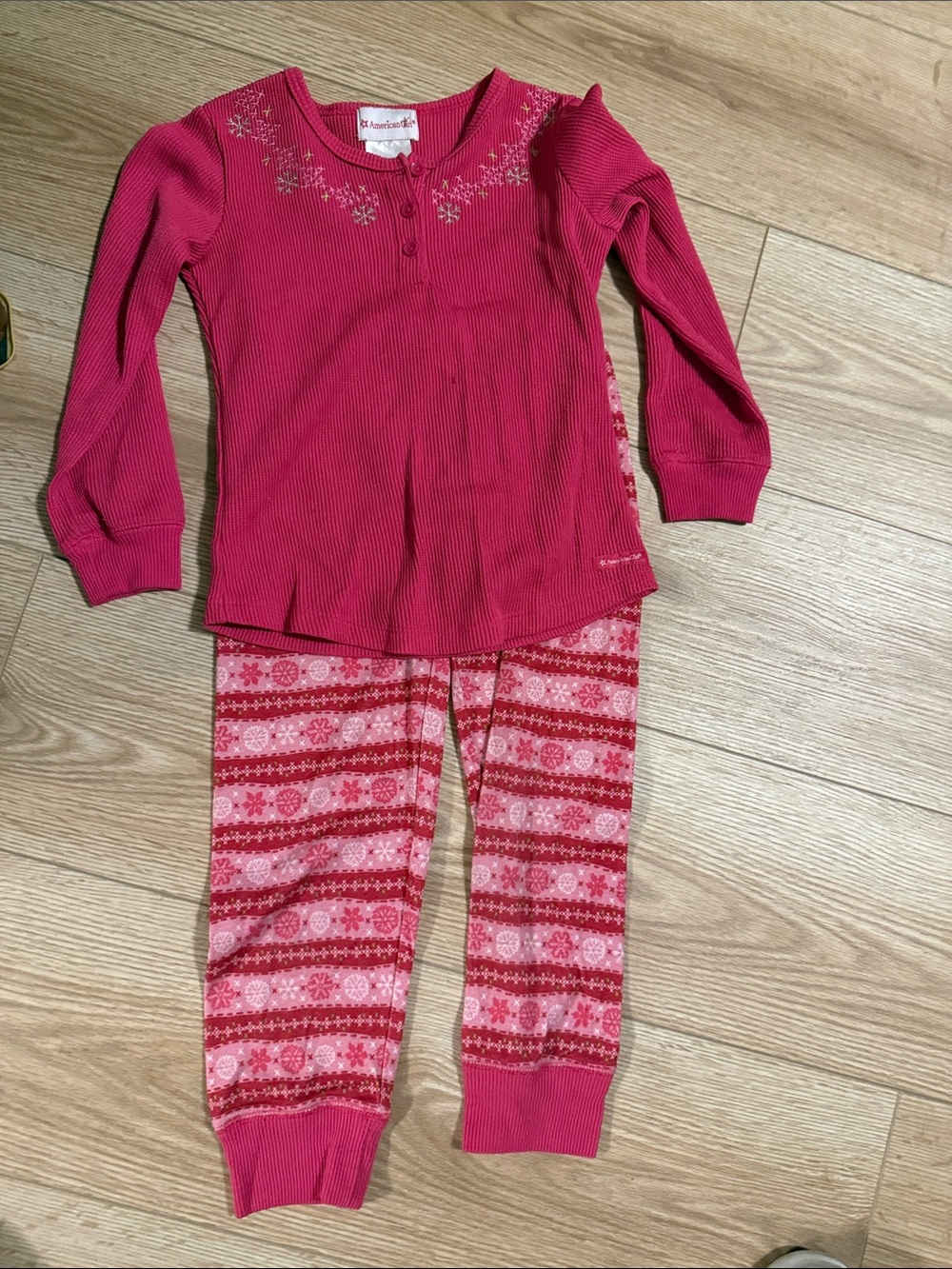 American Girl  Hot Pink Snowflake Thermal Pajama Set